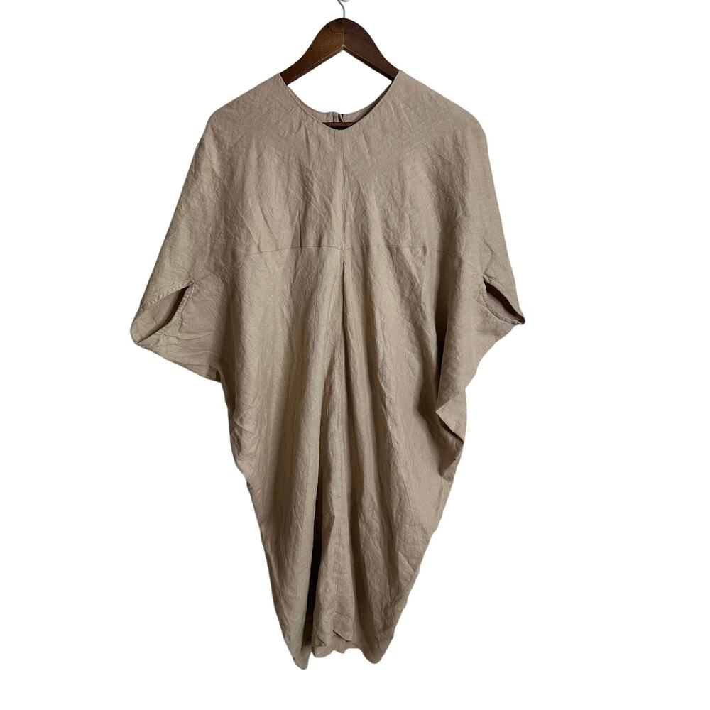Marcellamoda NYC Tan Linen Cocoon Dress Draped Kaftan Avant-Garde Lagenlook XS